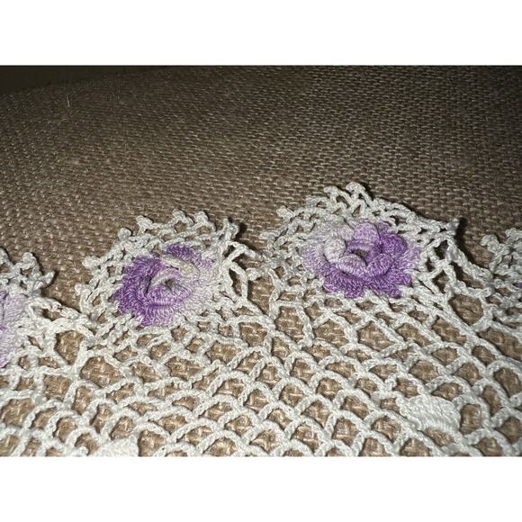 Vintage Large 13 inch Hand Crocheted Doily with Flowers - Picture 3 of 7